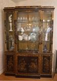 Painted Black Lacquer Chinese China Cabinet