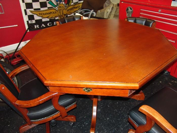 Game top of Harley Davidson table;  flip top is poker table