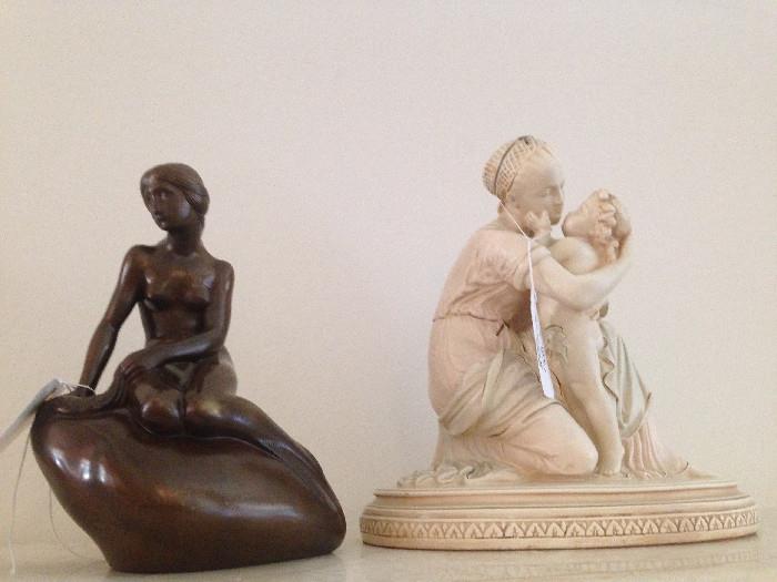“Little Mermaid” Bronze Sculpture, Edvard Eriksen (1876-1959) and After Alexandre A Carrier Sculpture Depicting mother and child.