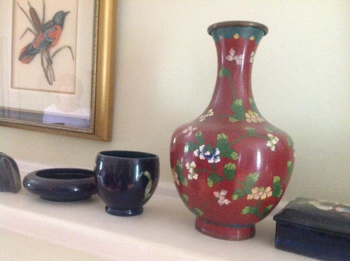 Vintage red cloissone vase