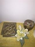 ANTIQUE POWDER BOXES AND LIPSTICK HOLDER