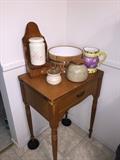 SEWING MACHINE TABLE AND POTTERY