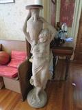 Antique Cement Statue of Lady with Jug 