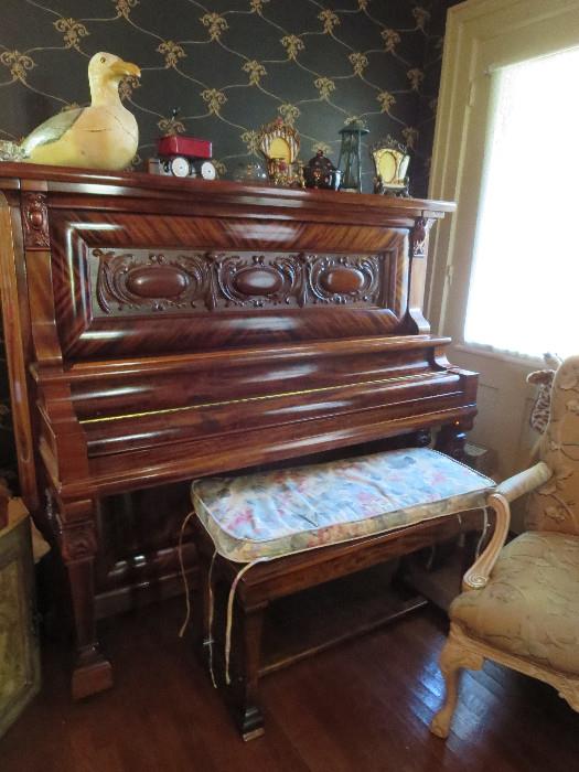 Bush and Lang Upright Piano, Owl Motif Just Stunning!