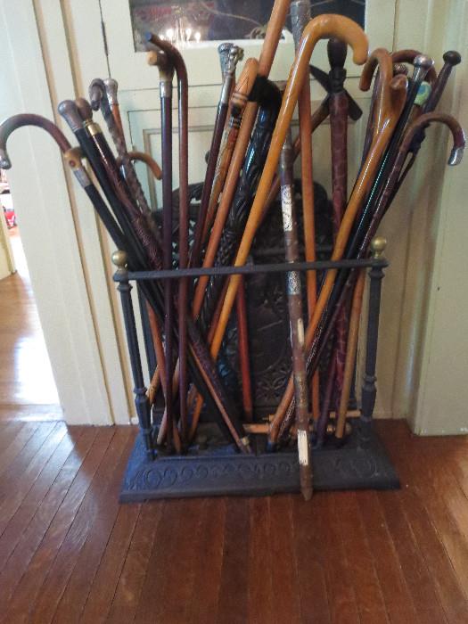 Some of the Collection of Canes in the Cast Iron Cane Holder 