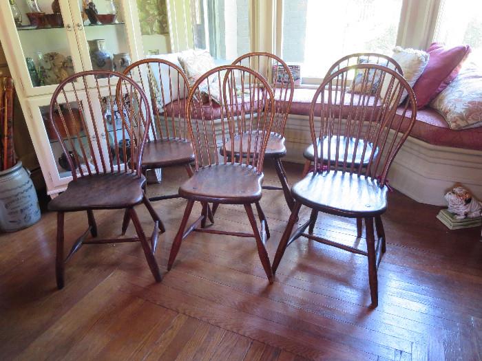 Set of 6 Antique Windsor Dining Room Chairs 