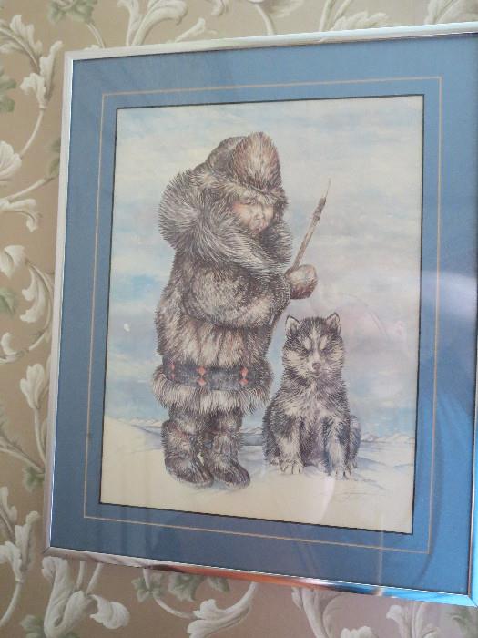 David Lindstrand Artist Proof Eskimo Boy and Dog  