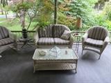 Wicker Loveseat, Rocker, Coffee Table, and Chair 