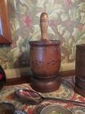Early Mortar and Pestle w Curly maple Pestle 