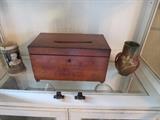 Early Tea Caddy, Robert Swett Rootbeer Mug, Roseville Vase 