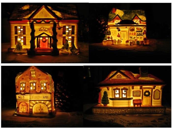 Lighted Collectable Christmas Village Houses.