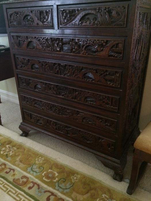 Antique carved chest (7 drawers)