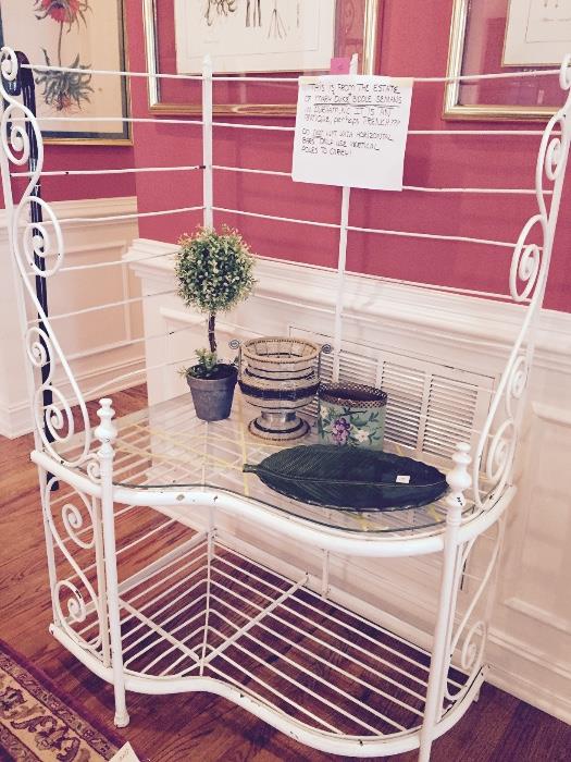 Old white wrought iron shelf from the Duke estate auction in Durham 