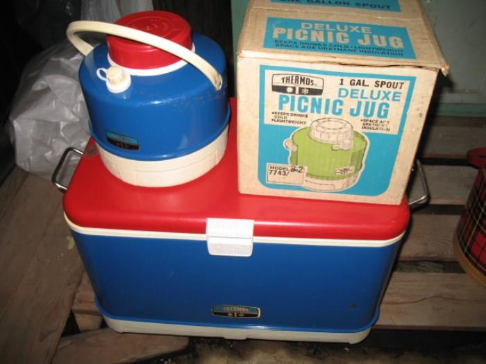 vintage cooler and matching thermos