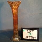 JP011 R - #747 Fenton Spearhead & Rib Marigold Carnival Vase