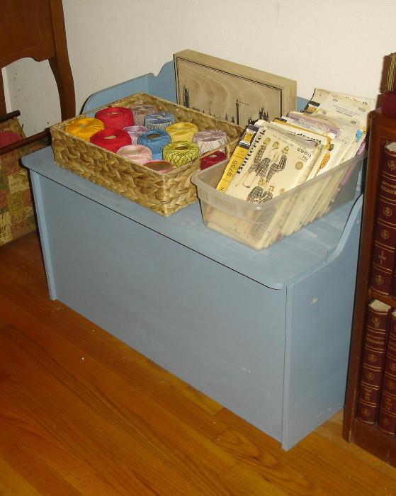 Toy box, vintage patterns, crochet thread