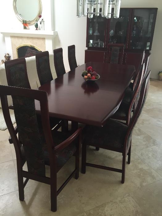 High end dark cherry wood formal harvest table, seats 10  - purchased from Elan Furniture in Omaha, Nebraska