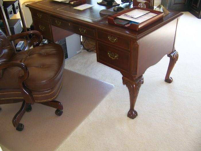 Queen Anne ball and claw foot- office desk has keyboard drawer