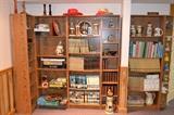 Book cases and books on a wide variety of topics, Beer Stein collection