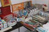 Hook a rug kits, sewing notions, knitting needles. Needlepoint kits.