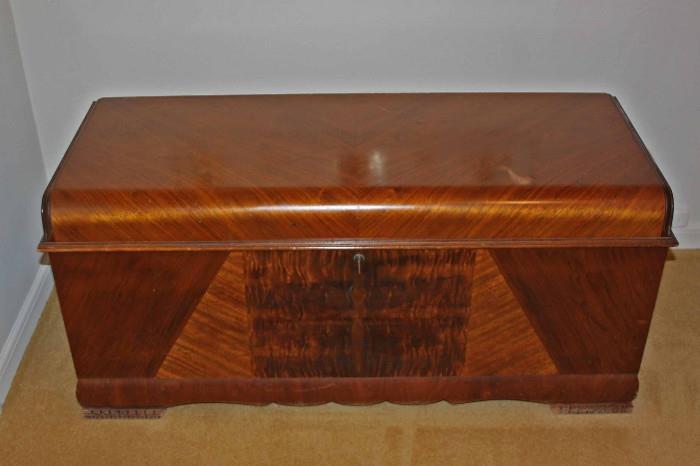 Waterfall style Cedar Chest by Lane-1947. Approximate dimensions are 46"L x 18"W x 22"H.