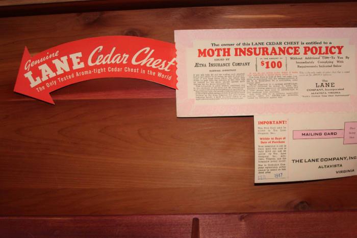 Cedar Chest label shows original date (1947).