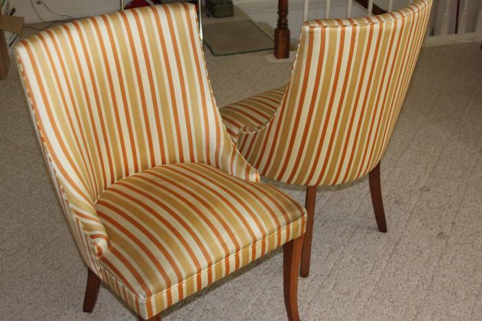 Striped linen chairs, stained but with cleaning will look wonderful.