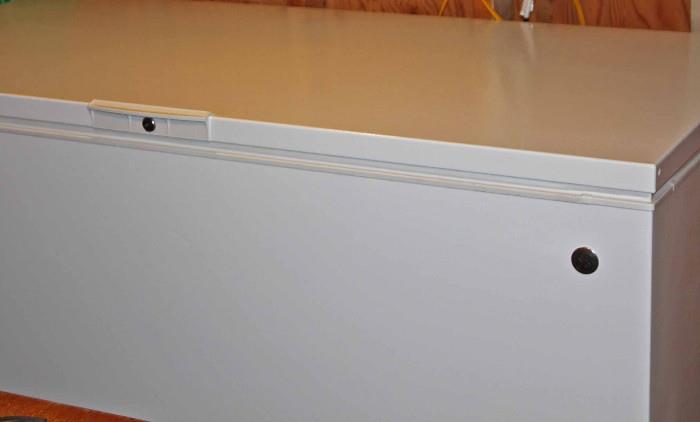 General Electric Freezer. Approximate Dimensions are 61"L x 27.5"W x 35"H. Freezer is in good working condition.