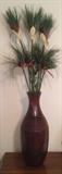 Large Wood Vase w Faux Grasses 