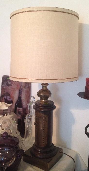 Frederick Cooper French Perpetual Calendar Table Lamp Vintage Brass Wood Column

