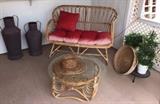 Bamboo Patio Furniture, Pots, Basket, Greenery