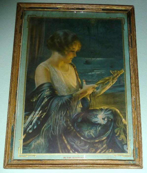 Antique Framed Print Titled, "IN THE MOONLIGHT"