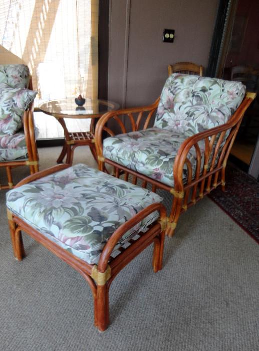 Bamboo chair with matching ottoman.
