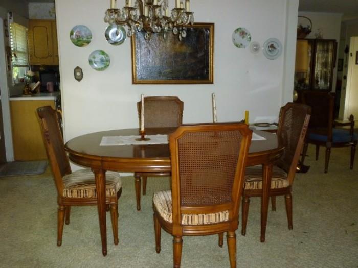 Dining Room Table & 4 Chairs, Chandelier, Art, Decorative Plates