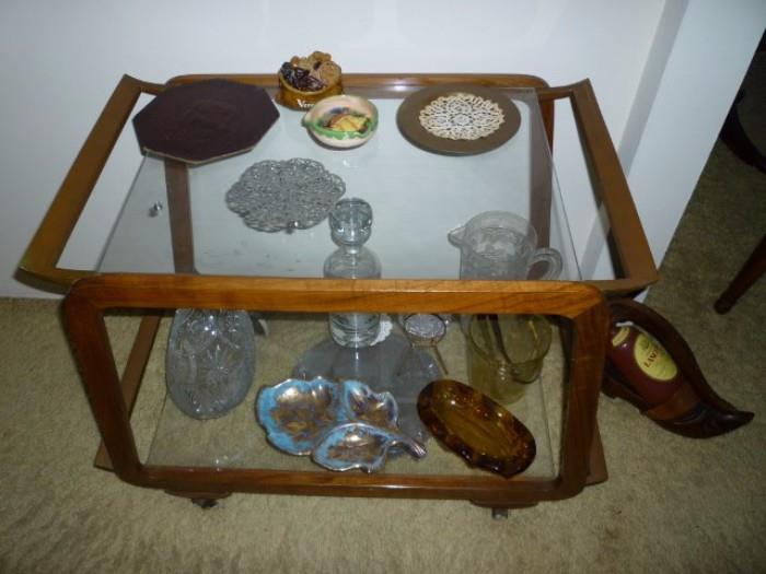 Glass & Wood Cart and Decorative