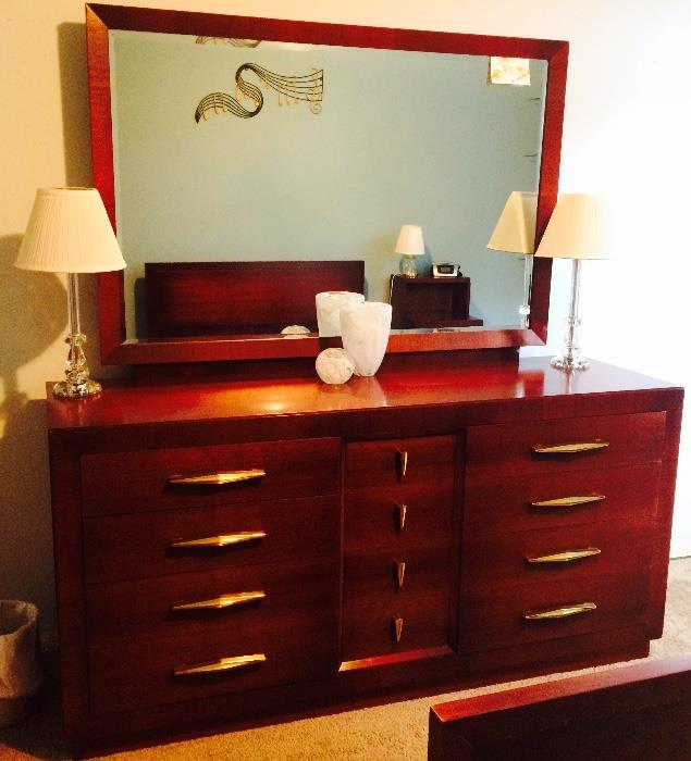 Dresser with Mirror, Glass Vanity Lamps, Kosta Boda