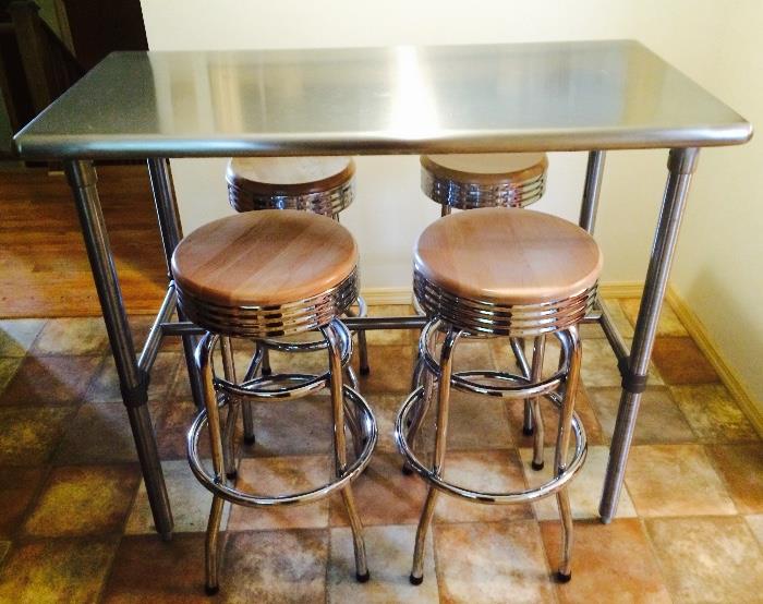 Stainless Steel Counter Height Table with Stools