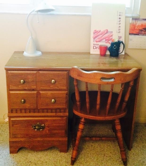 Vintage Kneehole Desk with Chair, Desk Lamp, Drawing Pad & More