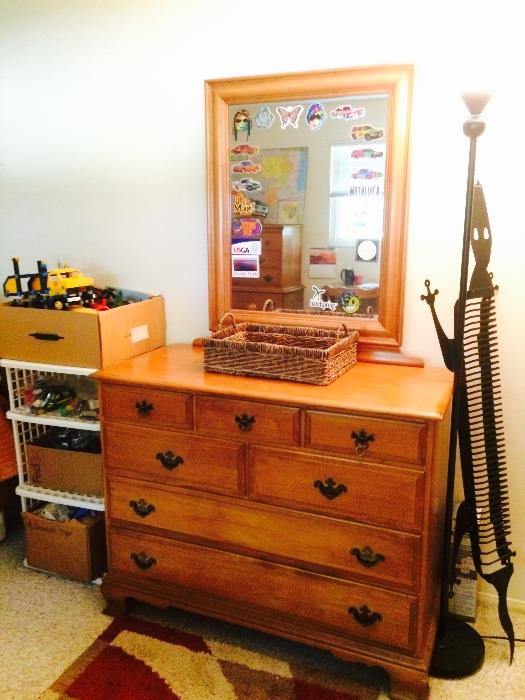 Vintage Dresser with Mirror, Lizard CD Rack, Standing Lamps, Vintage Children's Toys, and More