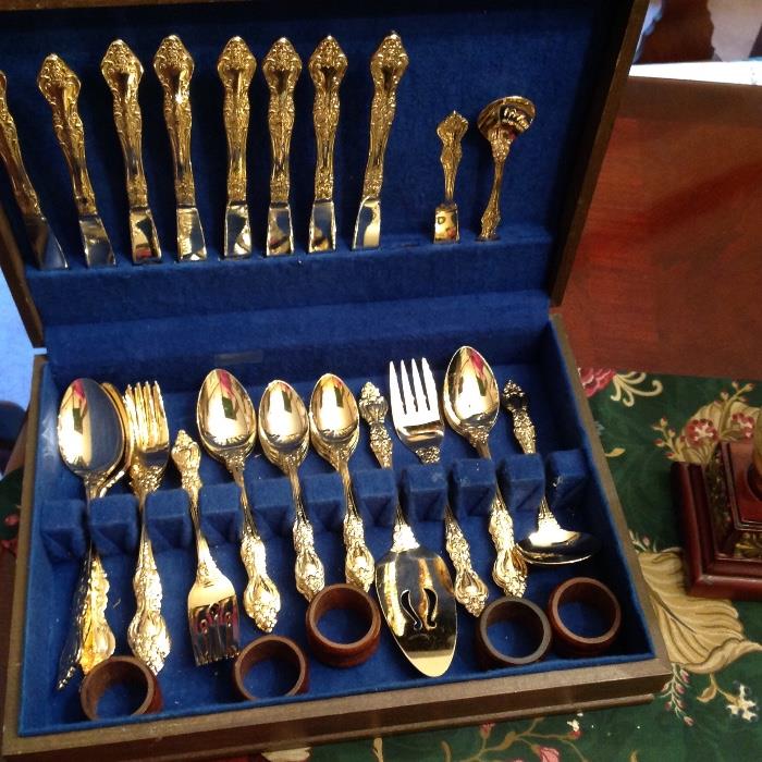 Barclay Geneve gold plated flatware with box
