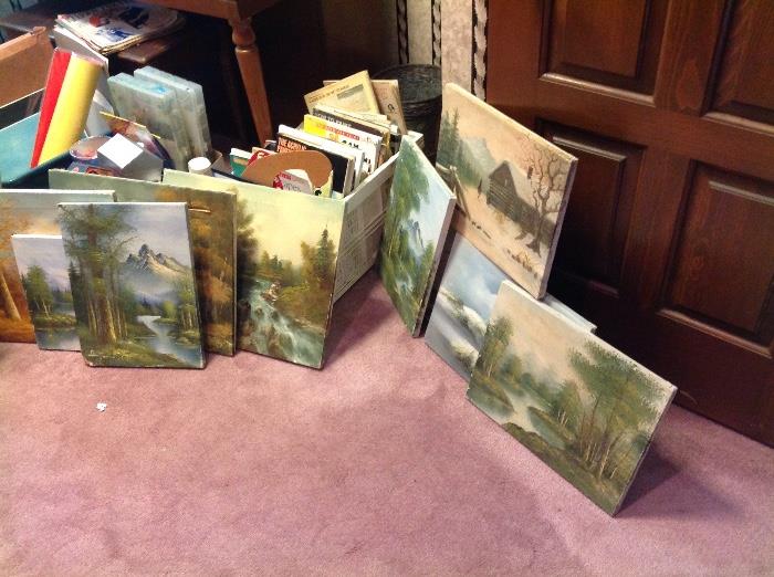 Several canvas paintings