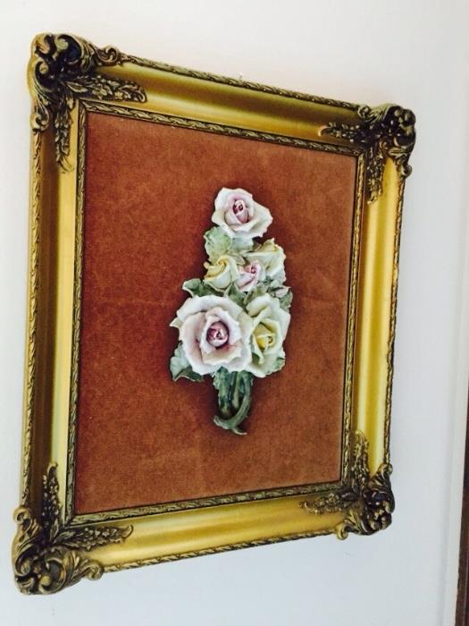 Framed porcelain flower arrangement