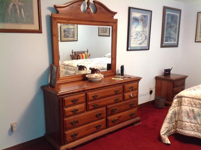 Dresser with mirror, chest on chest of drawers, two nite stands.  Mattress not for sale