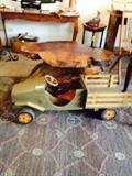 Redwood trunk table and hand made wood kid's truck