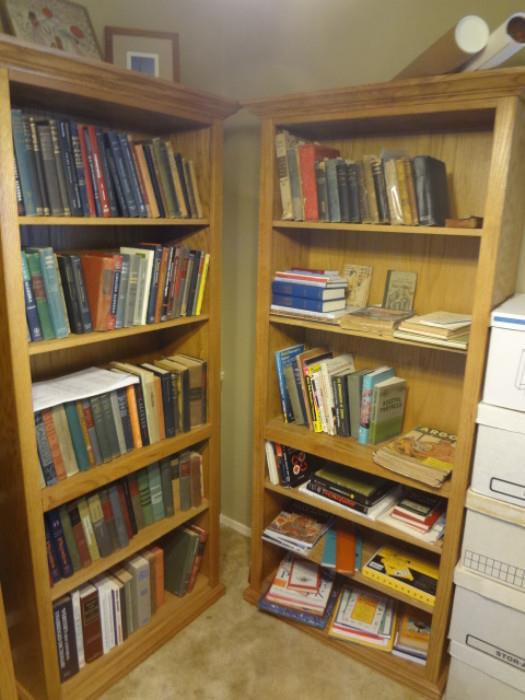 2 BOOK CASE UNITS, COLLEGE MATH BOOKS 1950-1960, VARIETY IN OTHER BOOK CASE