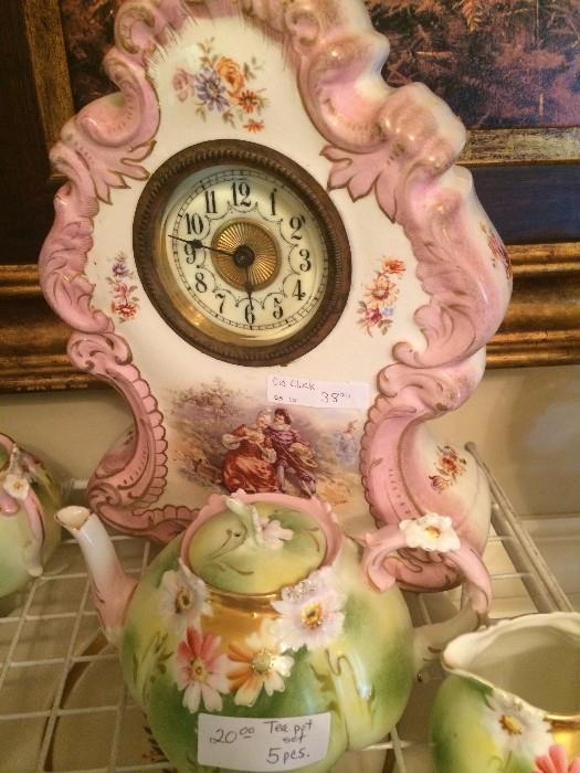 Tea set; vintage clock