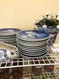 Royal Copenhagen plates & other blue & white items; Christmas glasses