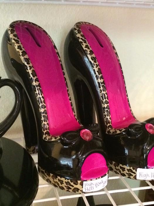 A pair of high heel banks  . . . for saving money. . . for that next pair of shoes