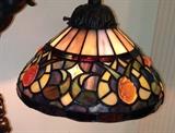 Tiffany style table lamp with raised scarab art glass 