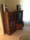 Media cabinet - 27" Panasonic TV, SONY stereo system with speakers, DVD player